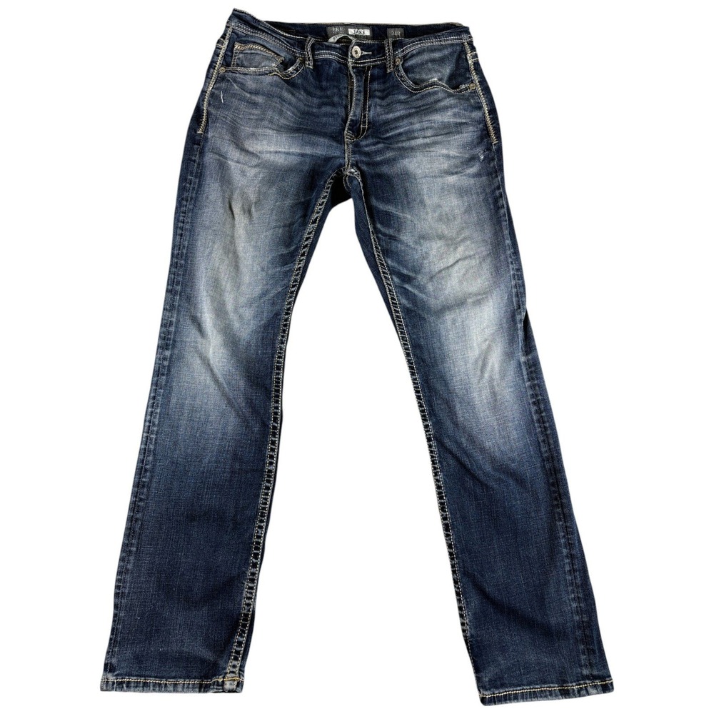 BKE Jake Jeans Men's 34R Dark Washed Straight Leg Heritage Distressed Workwear